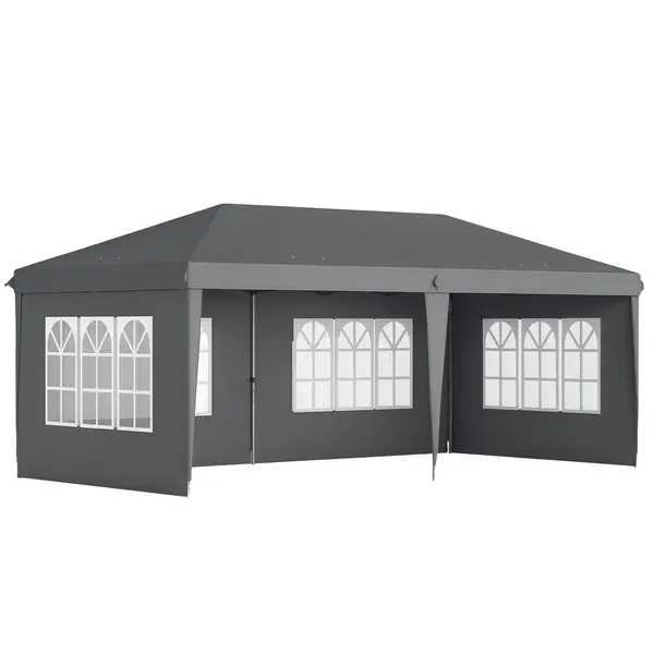 Outsunny Tonelă pop-up pliabilă - cort pentru recepții - 3 x 6 m 3 laturi demontabile gri | Aosom Romania