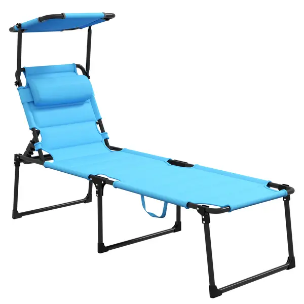 Outsunny Tumbona de Jardín con Toldo Ajustable Respaldo Regulable 4 Niveles Reposacabezas para Terraza 70x200x45 cm Azul Claro | Aosom Romania