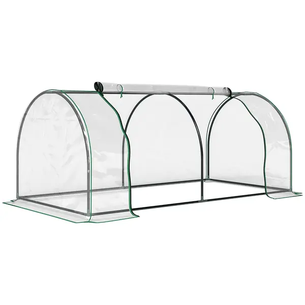 Outsunny Tunel de oțel pentru grădină cu seră și capac din PVC, 200x100x80 cm, transparent și verde | Aosom Romania