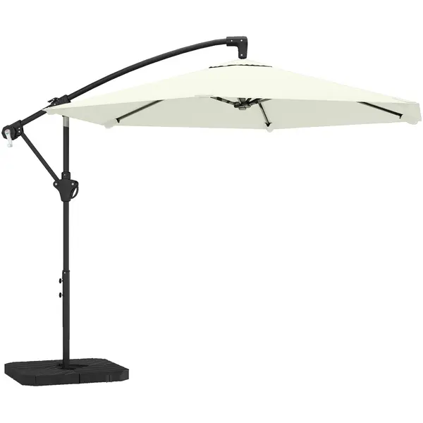 Outsunny Umbrelă cantilever 3 m cu bază încrucișată și plăci de greutate, umbrelă de grădină exterioară cu manivelă, crem | Aosom Romania
