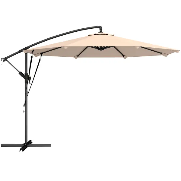 Outsunny Umbrelă cu Braț Lateral 3 m, Umbrelă Banana cu Manivelă, Culoare Bej | Aosom Romania