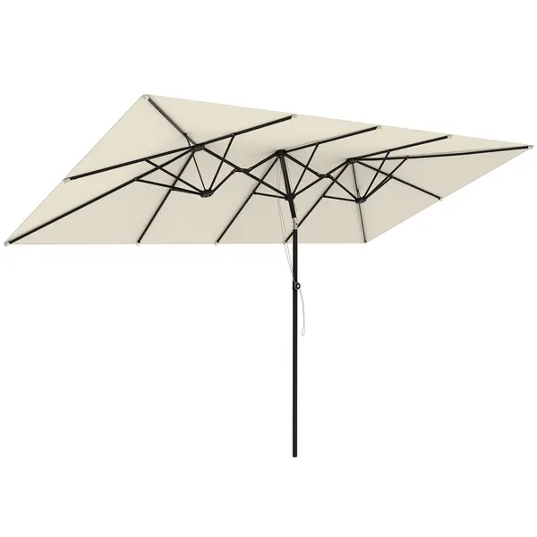 Outsunny Umbrelă de Grădină Dublă Înclinabilă și Reglabilă în Înălțime, 295x150x170-214 cm, Alb Crem | Aosom Romania