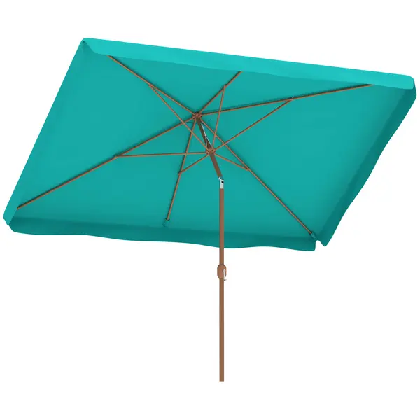 Outsunny Umbrelă de Grădină Înclinabilă cu Deschidere cu Manivelă și Orificiu de Aerisire, 300x200x235 cm, Turcoaz | Aosom Romania
