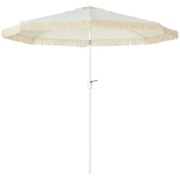 Outsunny Umbrelă de Grădină Înclinabilă cu Franjuri, Manivelă şi Tijă în 2 Secţiuni, Ø2.65x2.45 m, Alb | Aosom Romania