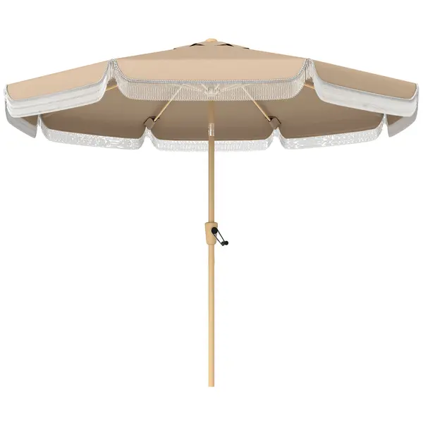 Outsunny Umbrelă de grădină pentru exterior 266 cm, umbrelă înclinabilă, franjuri, manivelă, 8 nervuri, țesătură poliester 180 g/m², kaki | Aosom Romania