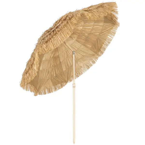 Outsunny Umbrelă de plajă Ø 1,85 m, umbrelă mare înclinabilă, stil hawaian, înălțime stâlp reglabilă, sac de transport, kaki | Aosom Romania
