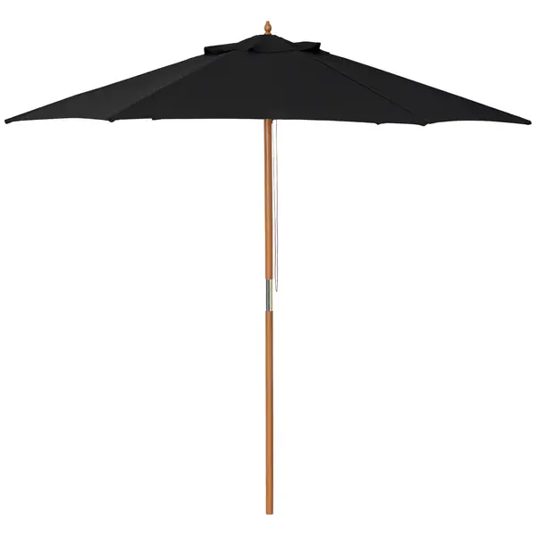 Outsunny Umbrelă de soare Ø 250 cm, umbrelă de balcon cu mecanism de tragere cu sfoară, umbrelă de plajă din bambus rezistent la vânt, umbrelă de piață pentru balcon terasă grădină, Negru | Aosom Romania