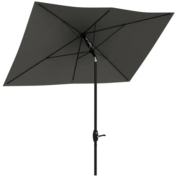 Outsunny Umbrelă de Soare Dreptunghiulară, Umbrelă pentru terasă cu înclinare și deschidere cu manivelă, 300x200x248 cm, Gri | Aosom Romania