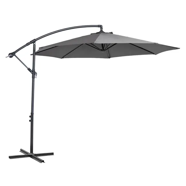 Outsunny Umbrelă Descentralizată pentru Exterior, Gri, Manivelă, Oțel și Poliester Anti-UV, Φ300x250cm | Aosom Romania