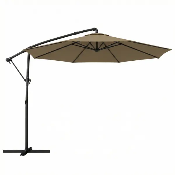 Outsunny Umbrelă laterală rotundă 3 m, umbrelă de grădină înclinabilă cu husă de protecție, poliester protecție UV UPF50+, Kaki | Aosom Romania