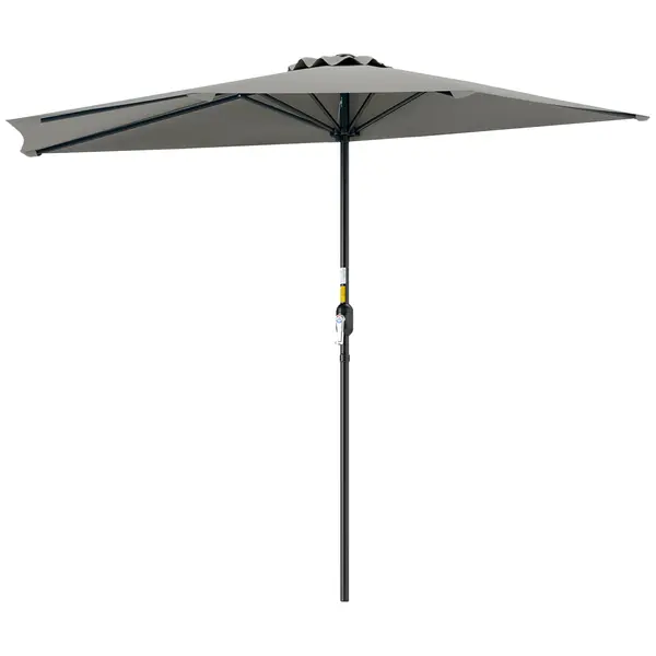 Outsunny Umbrela Semicirculara de Perete pentru Gradina cu Deschidere cu Manivela din Poliester, Gri 269x138x236cm | Aosom Romania