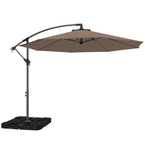 Outsunny Umbrelă Suspendată cu Bază în Cruce, Greutăţi, Manivelă și Protecţie UV, Ø3x2.5 m, Cafeniu | Aosom Romania