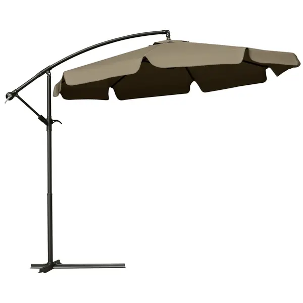 Outsunny Umbrela Suspendată cu Copertină Reglabilă, Bază în Cruce, Orificii de Ventilaţie şi Manivelă, 2.7x2.7 m, Cafeniu | Aosom Romania