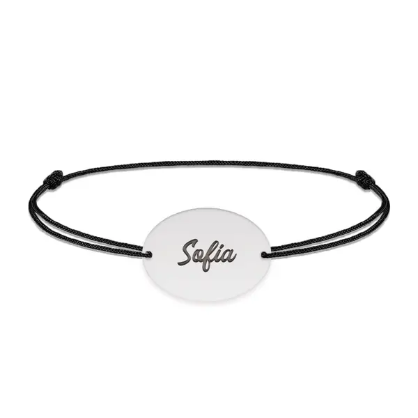 Ovalia - Bratara personalizata snur cu nume din argint 925