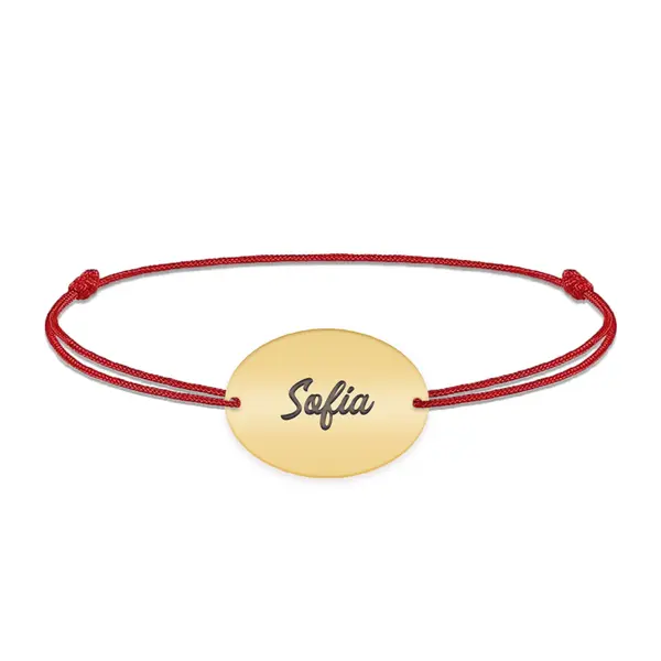 Ovalia - Bratara personalizata snur cu nume din argint 925 placat cu aur galben 24K