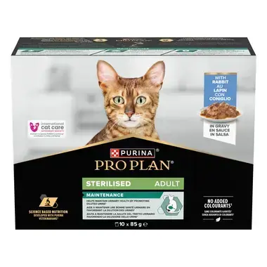 Pachet 10 buc x 85 gr Hrana umeda pentru pisici Pro Plan Adult Sterilised cu iepure