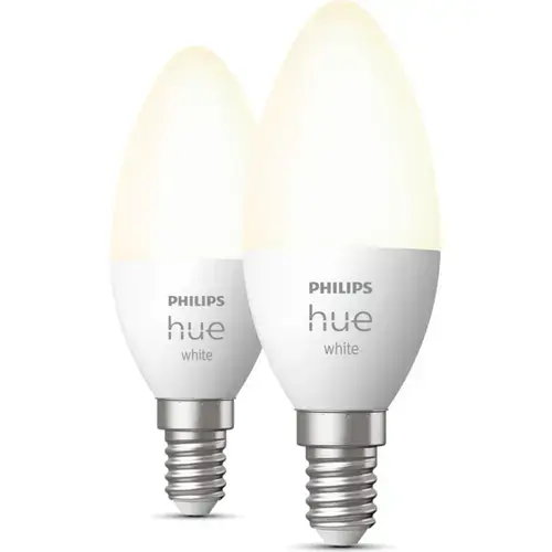 Pachet 2 becuri LED inteligente Philips Hue, Bluetooth, Zigbee, lumanare, E14, 5.5W, 470 lm, lumina alba calda (2700K)