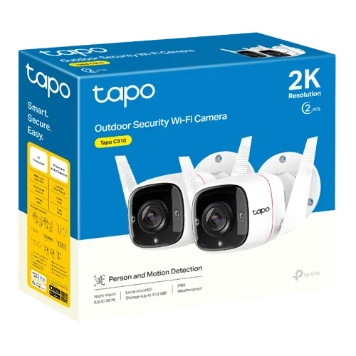 Pachet 2 Camere IP Wi-Fi, 2K, Audio bidirectional, IR 30m, Alarma audio - TP-Link Tapo TapoC310P2