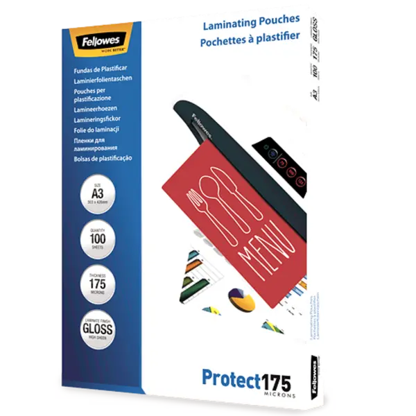 Pachet 3 buc folie laminat Fellowes A3 175 microni 100 bucati/top Folie laminat Fellowes A3 175 microni 100 bucati/top