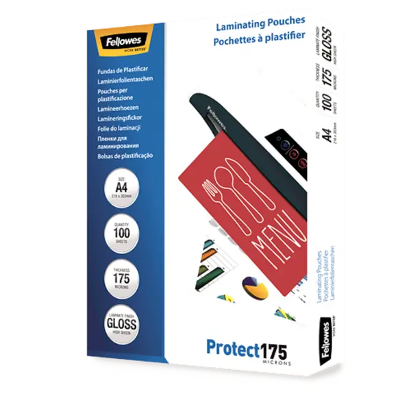 Pachet 5 buc folie laminat Fellowes A4 175 microni 100 bucati/top Folie laminat Fellowes A4 175 microni 100 bucati/top