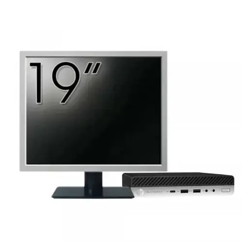 Pachet Calculator Refurbished HP EliteDesk 800 G3 Mini PC, Intel Core i7-7700T 2.90GHz, 8GB DDR4, 256GB SSD, Wi-Fi + Monitor 19"
