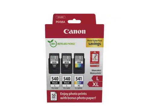 Pachet cartuse cerneala Canon Photo Value Pack 5224B015AA, 2x PG-540L Negru, 1x CL-541XL Color + 50 Coli foto 10x15 cm