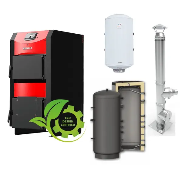 Pachet Centrala pe combustibil solid Sunsystem Burnit NWB PRIME 50 kW, Puffer P 1000l, Cos inox 6 ml 200 mm, Boiler Termoelectric Fornello 100l