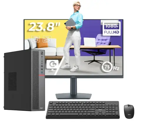 Pachet Complet Birou OptimX T5 SFF cu procesor Intel Core i5-10500T, 16GB DDR4, 1TB SSD, Win11 Pro și Monitor 24inch FHD, IPS, LED + kit tastatura si mouse Pro KM500 cu fir