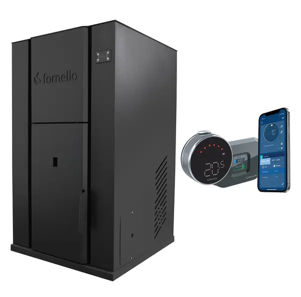 Pachet control de la distanta Centrala monobloc pe peleti Fornello Pellet King 40 kw, pompa, vas de expansiune, supapa, automatizare , tiraj fortat, buncar peleti 100 litri, aprindere automata si termostat Wi-Fi Salus IT 800