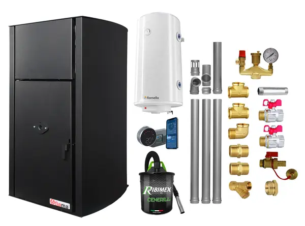 Pachet control de la distanta, Centrala pe peleti Fornello Fiama Confort B 25 kw, complet echipata pentru incalzire, Pompa, Vas expansiune, Automatizare, Boiler 100 litri, Termostat Salus IT 800, Aspirator, Kit evacuare 3.5 ml si Fitinguri montaj