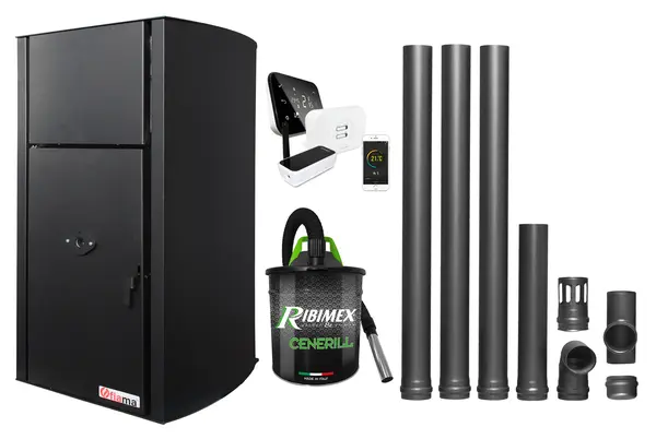 Pachet control de la distanta, Centrala pe peleti Fornello Fiama Confort B 25 kw, complet echipata pentru incalzire, Pompa, Vas expansiune, Automatizare, Termostat ambiental Salus IT 500, Aspirator Cenusa si Kit evacuare 3.5 ml