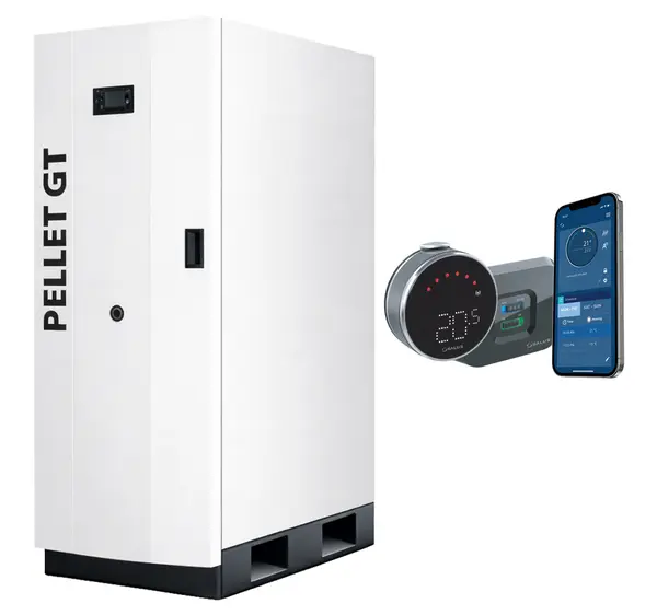 Pachet control de la distanta Centrala termica pe peleti Fornello GT 25 Standard, echipata cu pompa circulatie, vas expansiune, manometru si termostat Wi-Fi Salus IT 800
