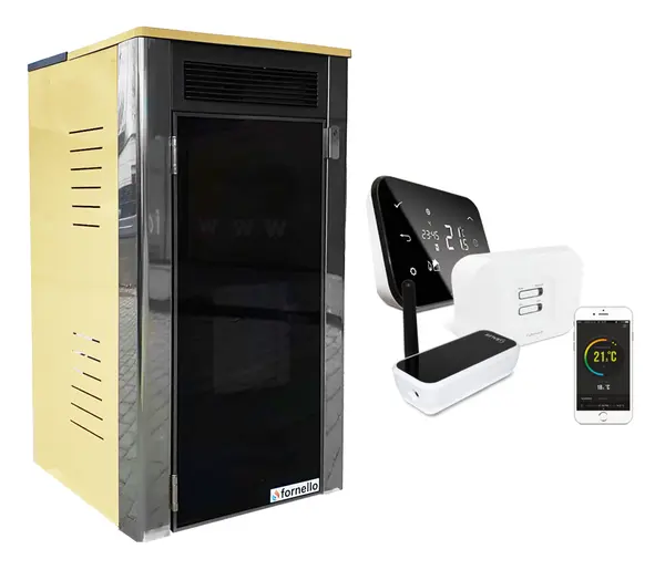 Pachet control de la distanta Termosemineu Fornello Primo Truva 25 kW Ivory ,pompa ,vas de expansiune, supapa de siguranta, sistem de curatare MECANICA creuzet si termostat Wi-Fi Salus IT 500