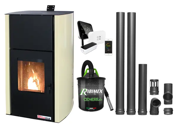 Pachet control de la distanta, Termosemineu pe peleti Fornello Fiama Confort 25 kw, complet echipat pentru incalzire, Pompa, Vas expansiune, Automatizare, Termostat ambiental Salus IT 500, Aspirator Cenusa si Kit evacuare 2.5 ml
