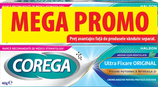 Pachet Crema adeziva pentru proteza ultra fixare Original, 2 x 40g, Corega