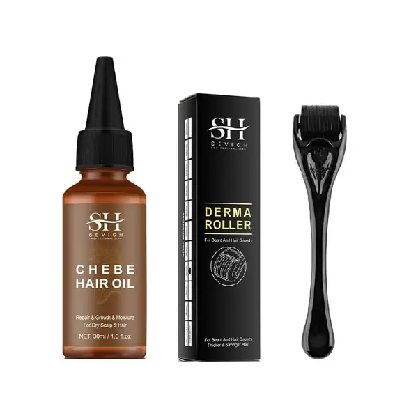 Pachet crestere barba si par, ulei CHEBE, Derma-roller, Sevich