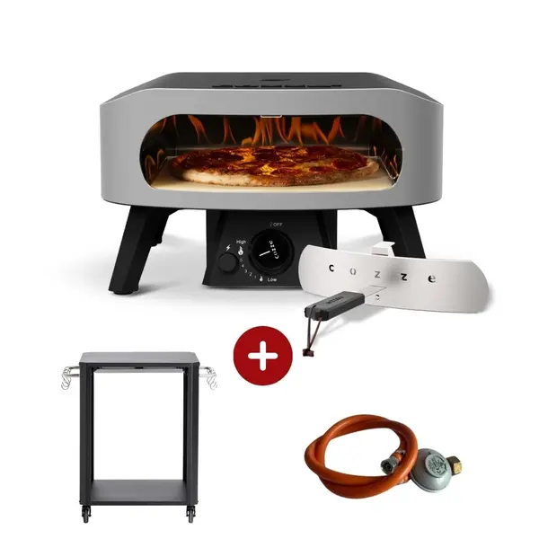 Pachet cuptor pizza profesional Cozze pe gaz cu masa din inox si regulator exterior