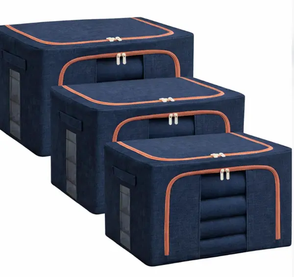 Pachet de 3 cosuri de depozitare pentru haine pliabile pentru organizatoare de dulap 24L/66L/100L Albastru Inchis