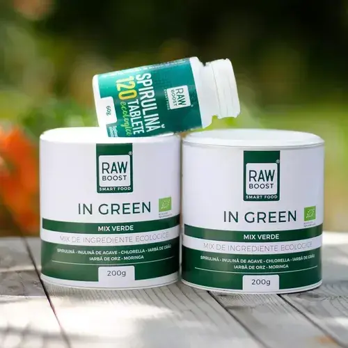 Pachet DETOXIFIANT - 2x In Green, Mix Verde ECO Antibalonare + CADOU Spirulină ECO 120 tablete | Rawboost