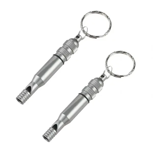 Pachet doua fluiere metalice de urgenta, inel pentru chei, 7.6 cm
