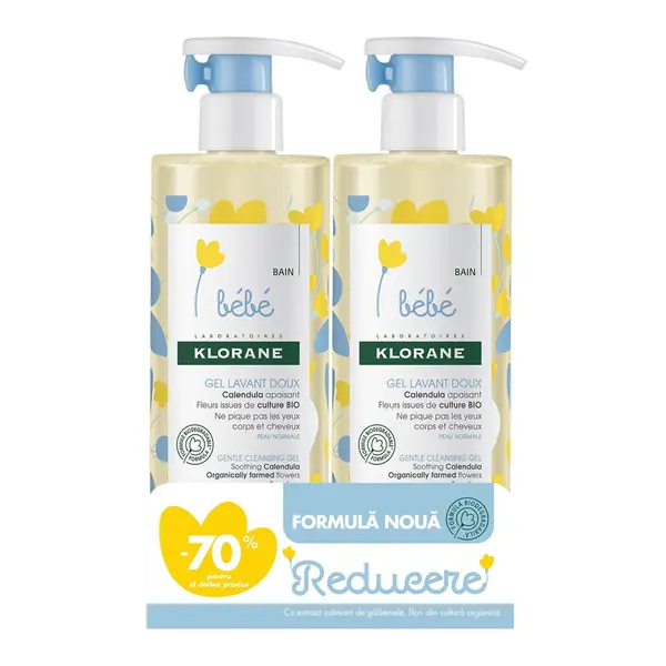 Pachet Gel spumant pentru curatare delicata, 2x 500 ml, Klorane Bebe