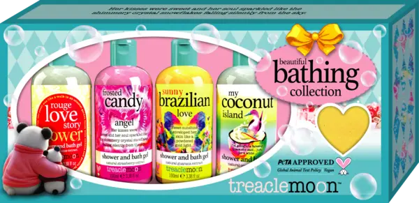 Pachet Geluri de dus 4 x 100ml + Bomba de baie 85g Beautiful Bathing Collection, Treaclemoon