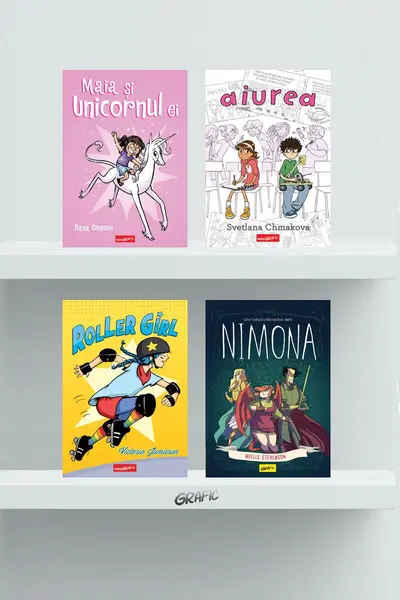 Pachet Girl Power (Maia și unicornul ei, Aiurea, Roller Girl, Nimona)