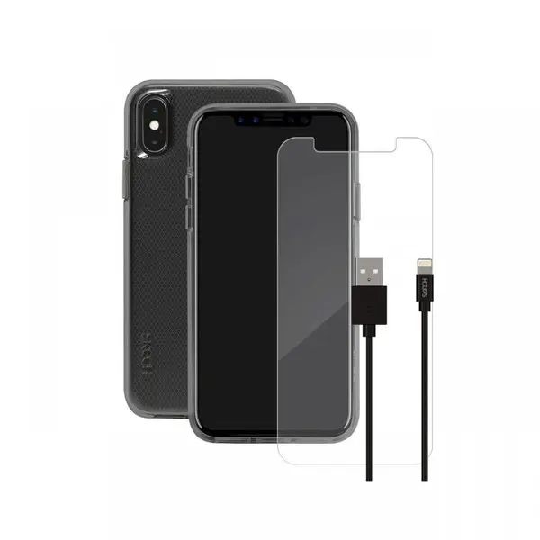 Pachet Husa Clear + Cablu Lightning + Folie Sticla Skech pentru iPhone XS Max