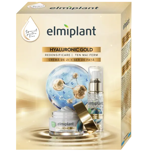 Pachet Hyaluronic Gold Crema de zi 30ml + Ser de fata 30ml, 1 bucata, Elmiplant