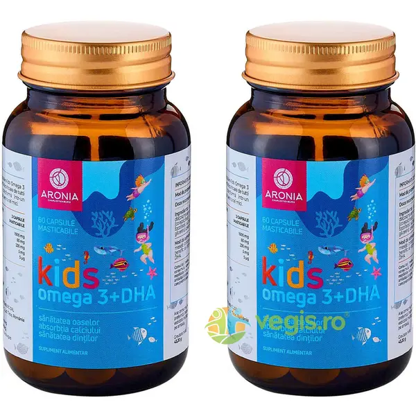 Pachet Kids Omega 3 + DHA pentru Cresterea si Dezvoltare Sanatoasa a Copillor 60cps+60cps masticabile