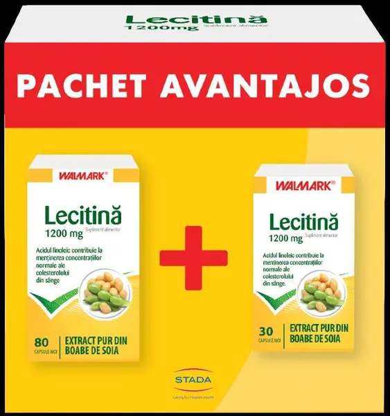 Pachet Lecitina 1200 mg, 80 capsule + 30 capsule, Walmark