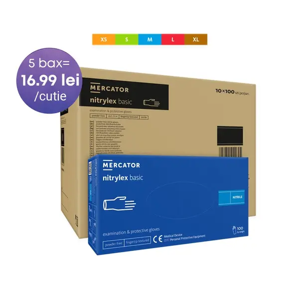 Pachet Magnum, 5 baxuri manusi Mercator Nitrylex Basic Blue fara pudra