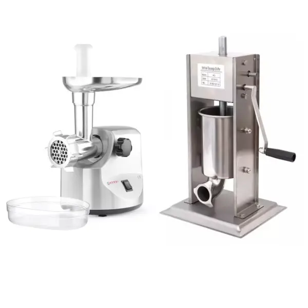 Pachet Masina de tocat carne, 400W, 100-300 Kg/h + Masina de umplut Carnati ML-S3, Mecanic, Inox Integral, 3 Kg 6 Palnii