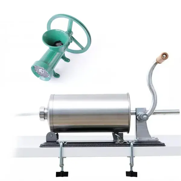 Pachet Masina de Tocat Carne din Fonta, Nr 32 cu Palnie + Carnatar Orizontal, Inox, GF-0822, 4 Kg, 5 Palnii